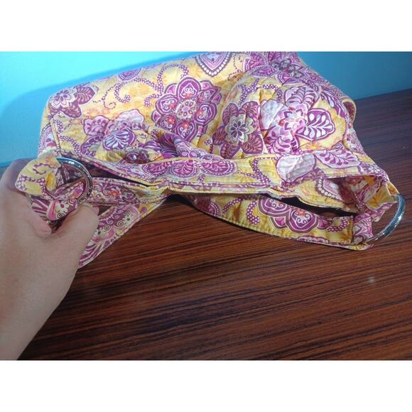 Vera Bradley Embroidered Quilted Women Floral Shoulder Bag Pink Yellow - Picture 13 of 13